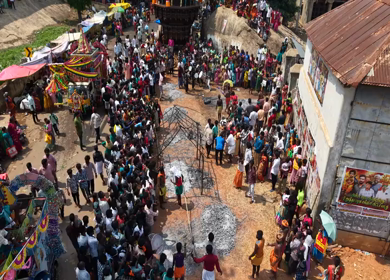 27th April 2026 : Aerial View of Firewalking Ceremony at Kundrakudi Murugan Temple Festival in Sivaganga India