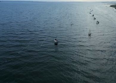 Aerial View of Fishermen Fishing in the Narmada River Near Jabalpur, India