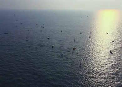Aerial View of Fishing Boats in Arabian Sea Goa India at Sunset