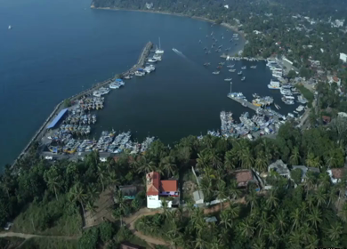 Aerial View of Fishing Harbor and Coastal Village Sri Lanka