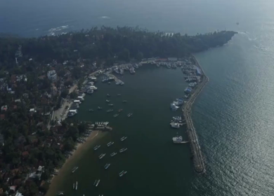 Aerial View of Fishing Harbor and Coastal Village Sri Lanka