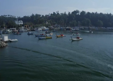 Aerial View of Fishing Harbor and Coastal Village Sri Lanka