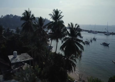 Aerial View of Fishing Harbor and Coastal Village Sri Lanka