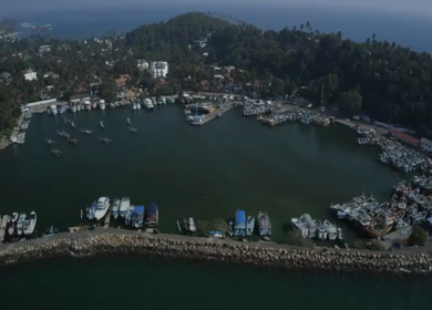 Aerial View of Fishing Harbor and Coastal Village Sri Lanka