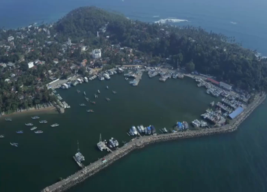 Aerial View of Fishing Harbor and Coastal Village Sri Lanka