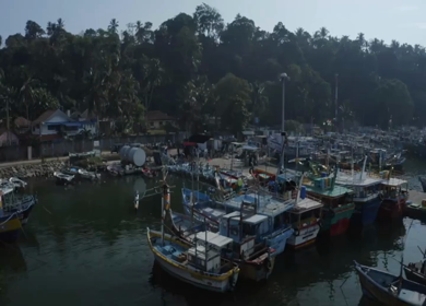 Aerial View of Fishing Harbor and Coastal Village Sri Lanka