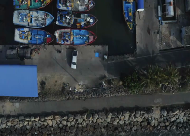 Aerial View of Fishing Harbor and Coastal Village Sri Lanka