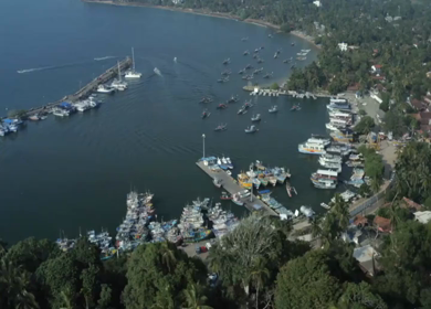 Aerial View of Fishing Harbor and Coastal Village Sri Lanka