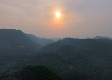 Aerial View of Forested Hills and Mountain Valleys at Sunset in Andhra Pradesh, India