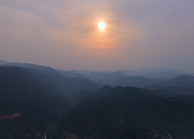 Aerial View of Forested Hills and Mountain Valleys at Sunset in Andhra Pradesh, India