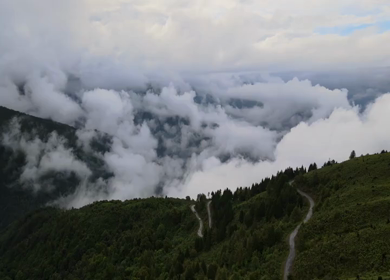 Aerial View of Cloud Covered Forested Hills at Mandala Top near Dirang Arunachal Pradesh India