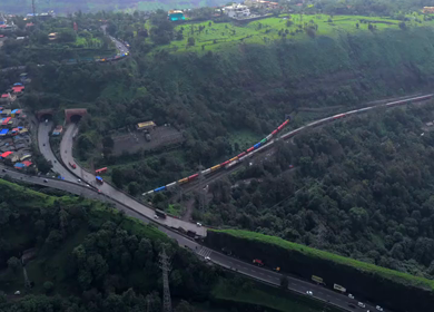 Aerial View of Freight Train and Expressway in Khandala Maharashtra
