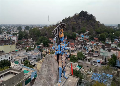 Aerial View of Giant Goddess Kali Statue Overlooking Jabalpur, India
