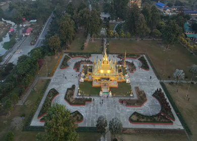 Aerial View of Golden Pagoda in Arunachal Pradesh India