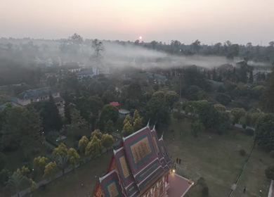 Aerial View of Golden Pagoda in Arunachal Pradesh India