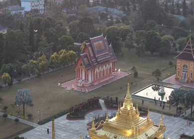 Aerial View of Golden Pagoda in Arunachal Pradesh India