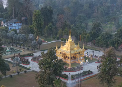 Aerial View of Golden Pagoda in Arunachal Pradesh India