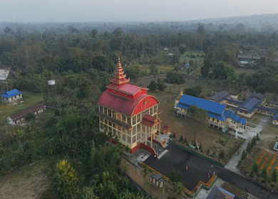 Aerial View of Golden Pagoda in Arunachal Pradesh India