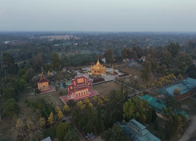 Aerial View of Golden Pagoda in Arunachal Pradesh India