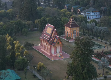Aerial View of Golden Pagoda in Arunachal Pradesh India