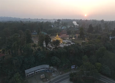 Aerial View of Golden Pagoda in Arunachal Pradesh India