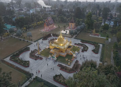 Aerial View of Golden Pagoda in Arunachal Pradesh India