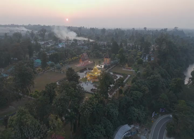 Aerial View of Golden Pagoda in Arunachal Pradesh India