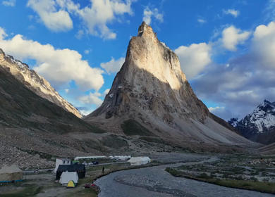 Aerial View of Gombo Rongjon Peak and Glacial River Valley in Zanskar, Ladakh