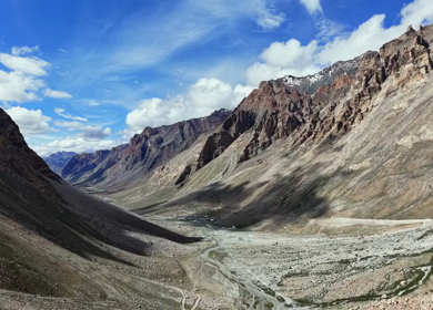 Aerial View of Gombo Rongjon Peak and Glacial River Valley in Zanskar, Ladakh