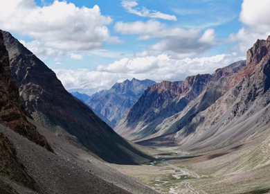 Aerial View of Gombo Rongjon Peak and Glacial River Valley in Zanskar, Ladakh