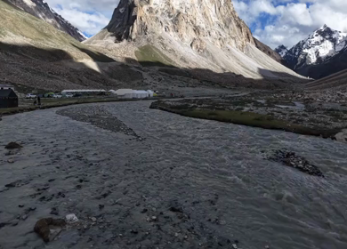 Aerial View of Gombo Rongjon Peak and Glacial River Valley in Zanskar, Ladakh