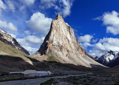 Aerial View of Gombo Rongjon Peak and Glacial River Valley in Zanskar, Ladakh