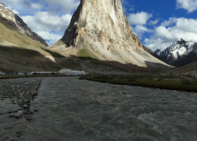 Aerial View of Gombo Rongjon Peak and Glacial River Valley in Zanskar, Ladakh