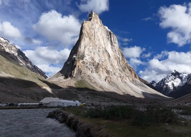 Aerial View of Gombo Rongjon Peak and Glacial River Valley in Zanskar, Ladakh