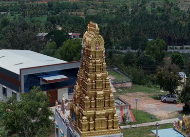 Aerial View of Guddada Ranganatha Temple and Green Countryside, Karnataka