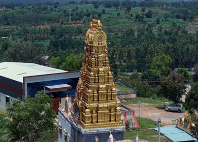 Aerial View of Guddada Ranganatha Temple and Green Countryside, Karnataka