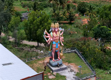 Aerial View of Guddada Ranganatha Temple and Green Countryside, Karnataka