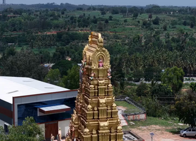 Aerial View of Guddada Ranganatha Temple and Green Countryside, Karnataka