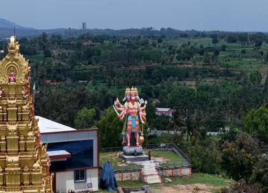 Aerial View of Guddada Ranganatha Temple and Green Countryside, Karnataka
