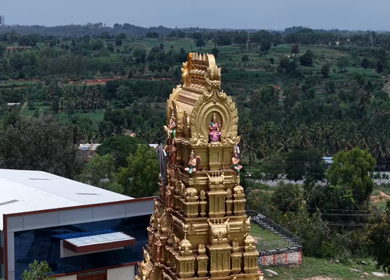 Aerial View of Guddada Ranganatha Temple and Green Countryside, Karnataka