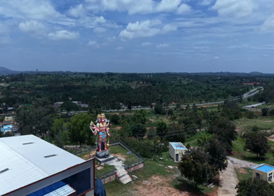 Aerial View of Guddada Ranganatha Temple and Green Countryside, Karnataka
