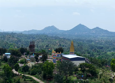 Aerial View of Guddada Ranganatha Temple and Green Countryside, Karnataka