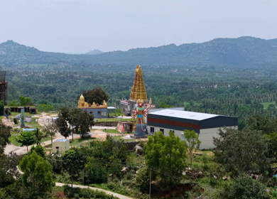 Aerial View of Guddada Ranganatha Temple and Green Countryside, Karnataka