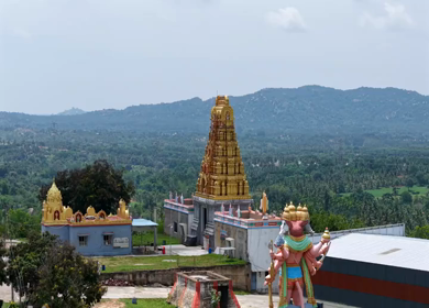 Aerial View of Guddada Ranganatha Temple and Green Countryside, Karnataka