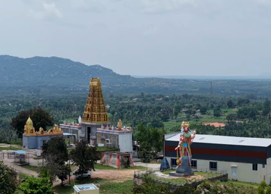 Aerial View of Guddada Ranganatha Temple and Green Countryside, Karnataka