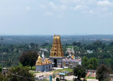 Aerial View of Guddada Ranganatha Temple and Green Countryside, Karnataka