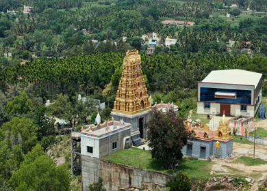 Aerial View of Guddada Ranganatha Temple and Green Countryside, Karnataka