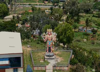 Aerial View of Guddada Ranganatha Temple and Green Countryside, Karnataka