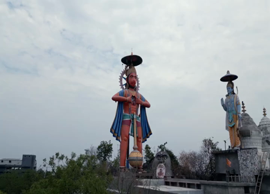 Aerial View of Giant Hanuman Statue and Hindu Temple in Jabalpur, India