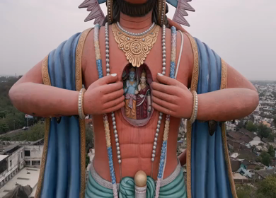 Aerial View of Giant Hanuman Statue and Hindu Temple in Jabalpur, India